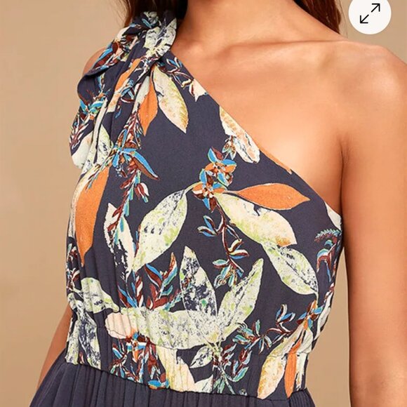 Free People Women's Size Large Island Time Denim Blue Print Midi Jumpsuit - Picture 2 of 16